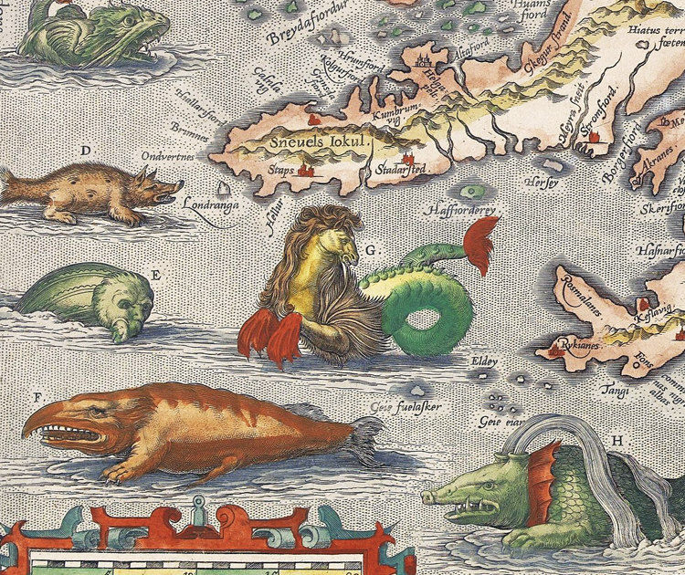 stara mapa, potwory morskie, wyspy